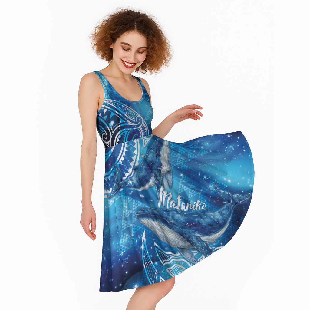 New Zealand Humpback Whale Matariki Midi Dress Maori New Year Taniko Niho Taniwha LT14 - Polynesian Pride
