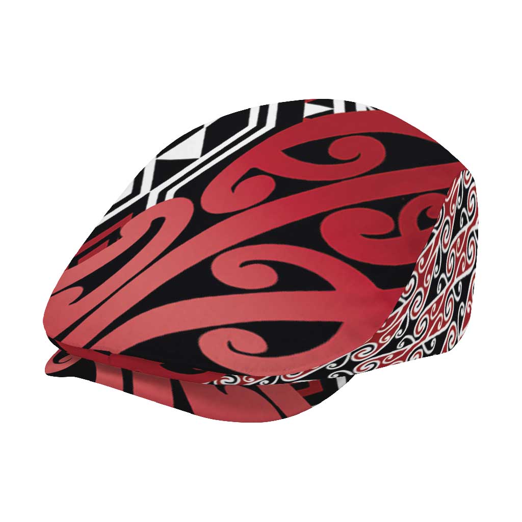 New Zealand Jeff Hat Aotearoa Kowhaiwhai Mix Taniko Art - Red