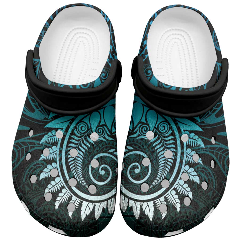 New Zealand Maori Koru Fern Clogs Shoes Spiral Polynesian Style Aqua Gradient - Polynesian Pride