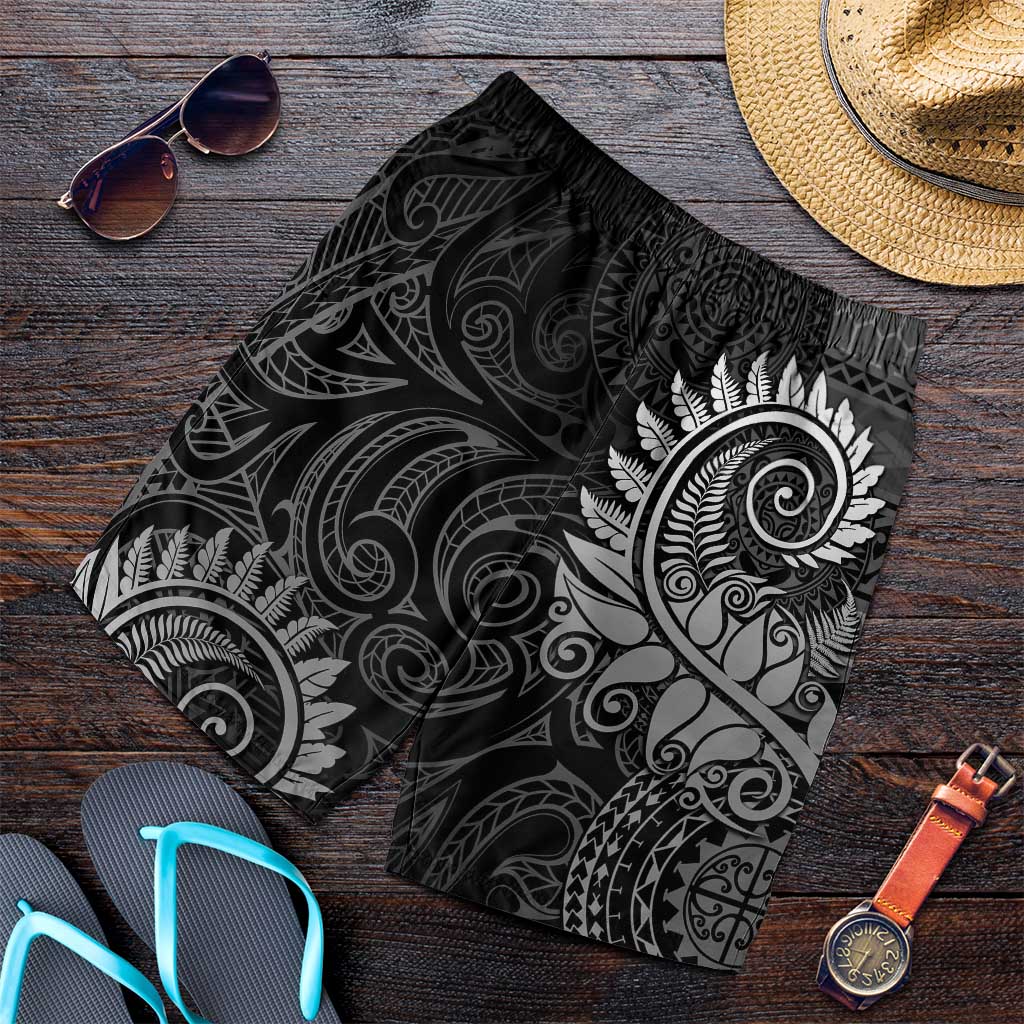 New Zealand Maori Koru Fern Shorts for Men Spiral Polynesian Style Gray LT05 Gray - Polynesian Pride