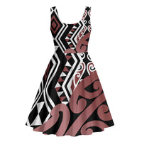New Zealand Midi Dress Aotearoa Kowhaiwhai Mix Taniko Art - Brown LT14 - Polynesian Pride