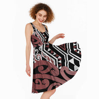 New Zealand Midi Dress Aotearoa Kowhaiwhai Mix Taniko Art - Brown LT14 - Polynesian Pride