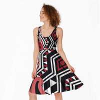 New Zealand Midi Dress Aotearoa Kowhaiwhai Mix Taniko Art - Red LT14 - Polynesian Pride