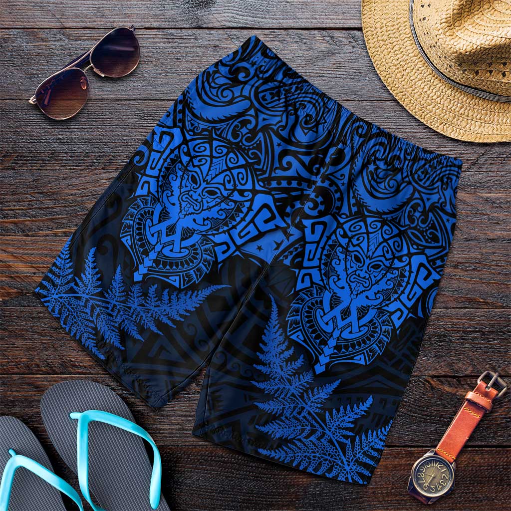 New Zealand Rugby All Blue Shorts for Men Silver Fern All Black Mix Ta Moko LT9 Blue - Polynesian Pride