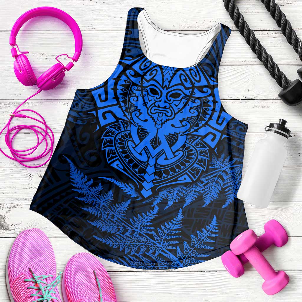 New Zealand Rugby All Blue Women Racerback Tank Silver Fern All Black Mix Ta Moko LT9 Blue - Polynesian Pride