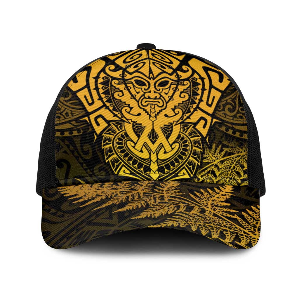 New Zealand Rugby All  Gold Baseball Net Cap Silver Fern All Black Mix Ta Moko - Polynesian Pride