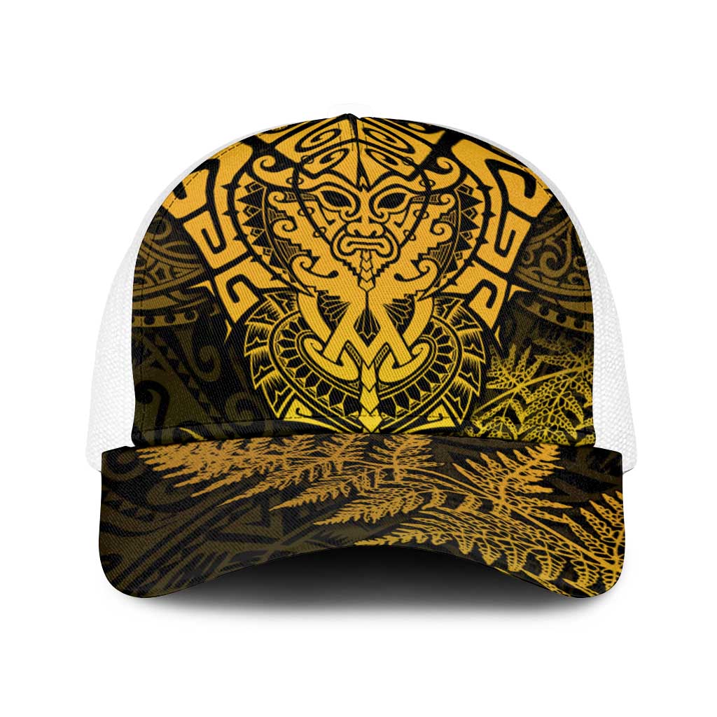 New Zealand Rugby All Gold Baseball Net Cap Silver Fern All Black Mix Ta Moko LT9 One Size White Gold - Polynesian Pride