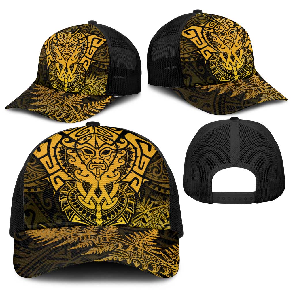 New Zealand Rugby All Gold Baseball Net Cap Silver Fern All Black Mix Ta Moko LT9 - Polynesian Pride