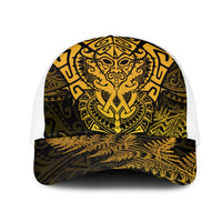 New Zealand Rugby All Gold Mesh Trucker Cap Silver Fern All Black Mix Ta Moko LT9 One Size White Gold - Polynesian Pride