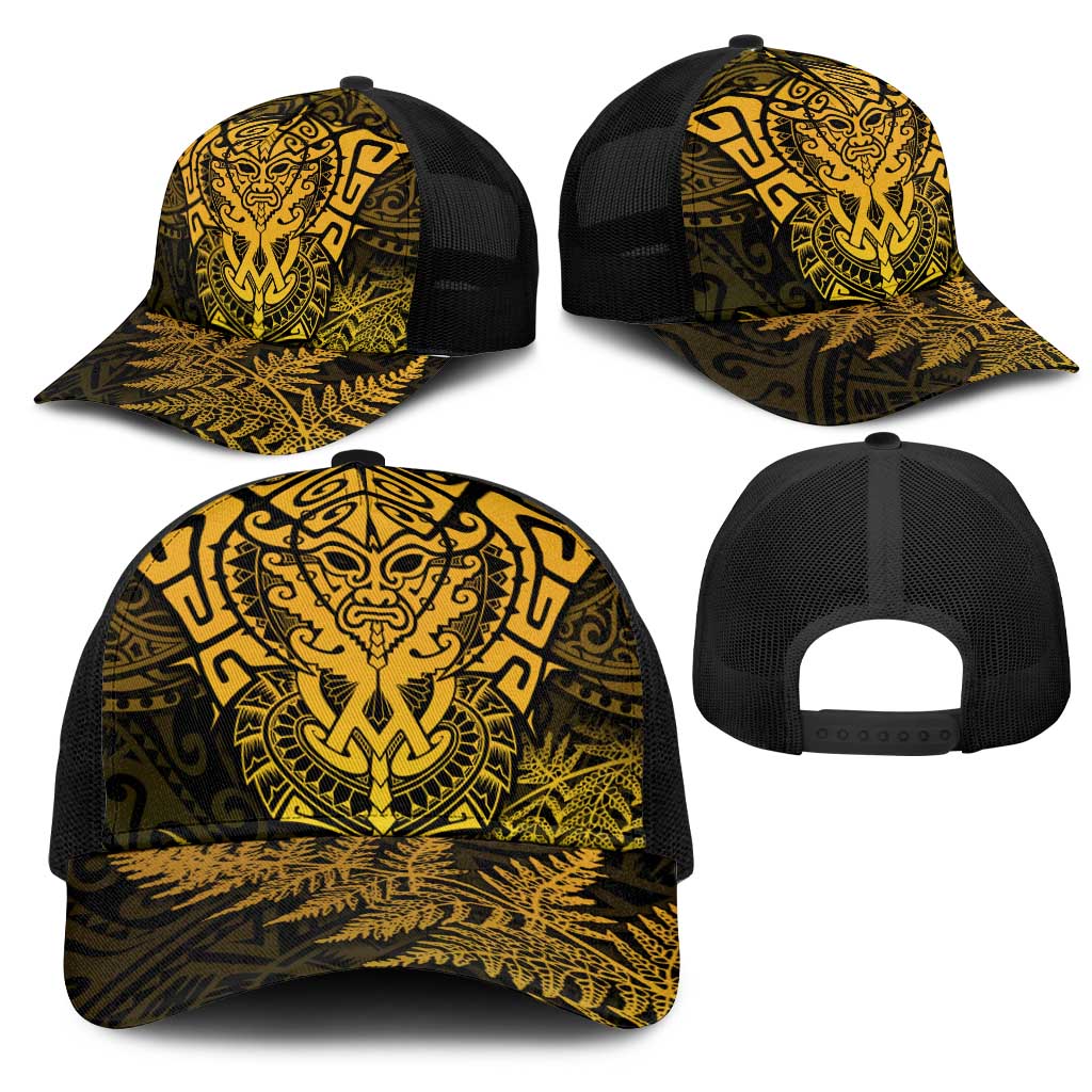 New Zealand Rugby All Gold Mesh Trucker Cap Silver Fern All Black Mix Ta Moko LT9 - Polynesian Pride