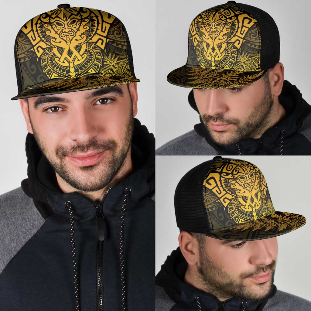 New Zealand Rugby All Gold Mesh Trucker Cap Silver Fern All Black Mix Ta Moko LT9 - Polynesian Pride
