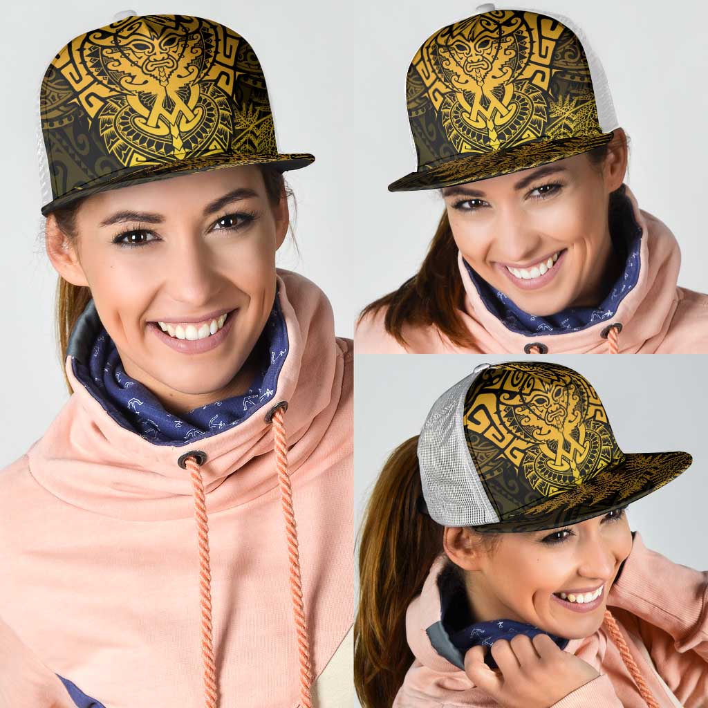 New Zealand Rugby All Gold Mesh Trucker Cap Silver Fern All Black Mix Ta Moko LT9 - Polynesian Pride