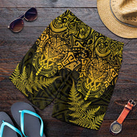 New Zealand Rugby All Gold Shorts for Men Silver Fern All Black Mix Ta Moko LT9 Gold - Polynesian Pride