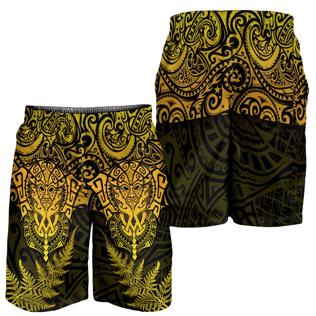 New Zealand Rugby All Gold Shorts for Men Silver Fern All Black Mix Ta Moko LT9 - Polynesian Pride