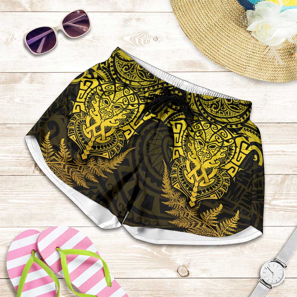 New Zealand Rugby All Gold Shorts for Women Silver Fern All Black Mix Ta Moko LT9 Gold - Polynesian Pride