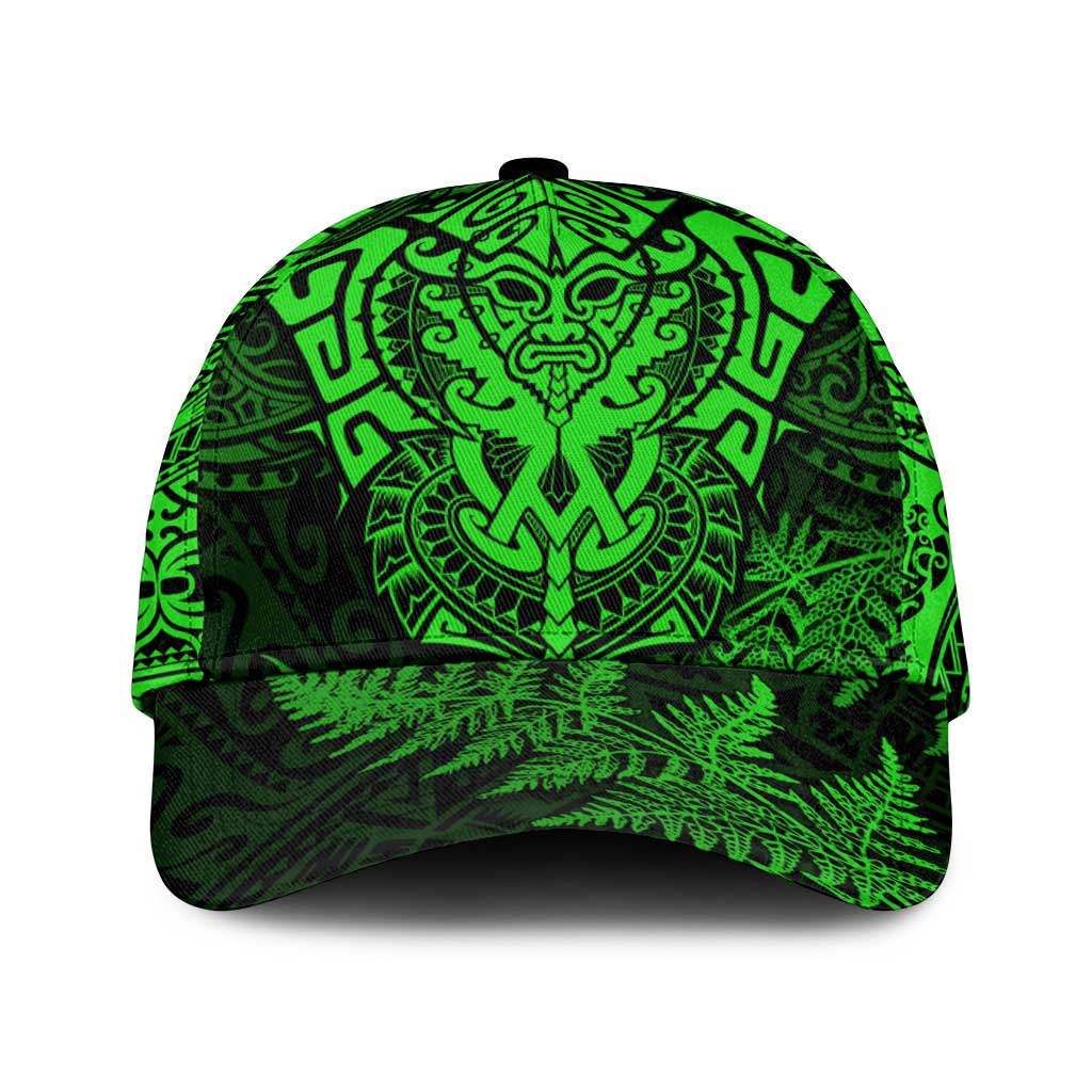 New Zealand Rugby All Green Classic Cap Silver Fern All Black Mix Ta Moko LT9 Universal Fit Green - Polynesian Pride