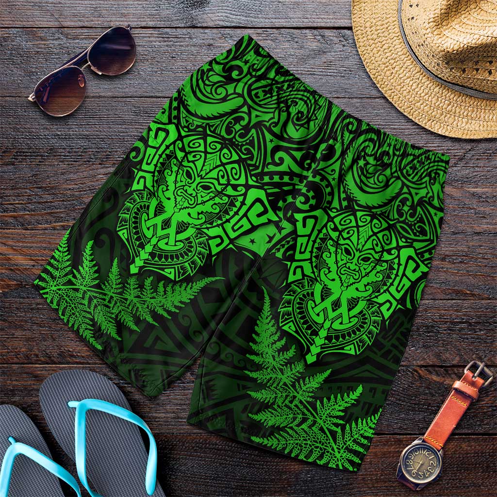 New Zealand Rugby All Green Shorts for Men Silver Fern All Black Mix Ta Moko LT9 Green - Polynesian Pride