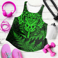 New Zealand Rugby All Green Women Racerback Tank Silver Fern All Black Mix Ta Moko LT9 Green - Polynesian Pride