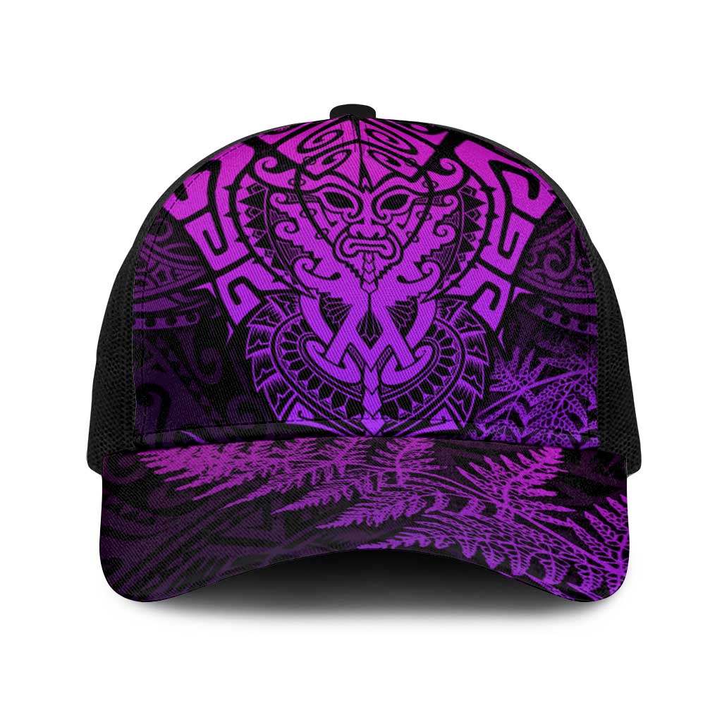 New Zealand Rugby All Purple Baseball Net Cap Silver Fern All Black Mix Ta Moko LT9 One Size Black Purple - Polynesian Pride