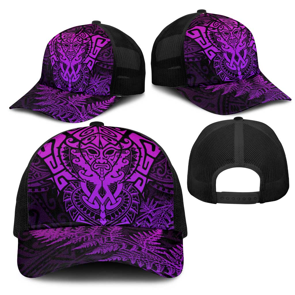 New Zealand Rugby All Purple Mesh Trucker Cap Silver Fern All Black Mix Ta Moko LT9 - Polynesian Pride