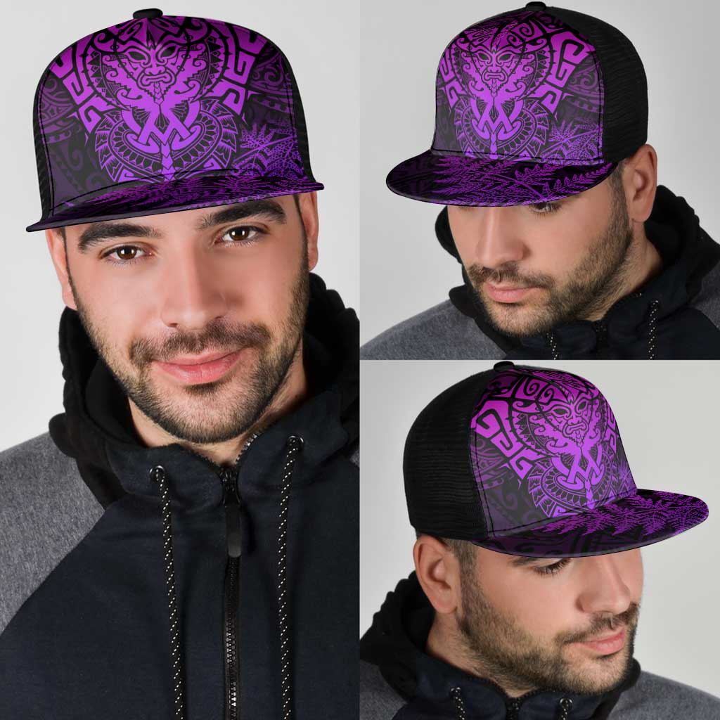 New Zealand Rugby All Purple Mesh Trucker Cap Silver Fern All Black Mix Ta Moko LT9 - Polynesian Pride