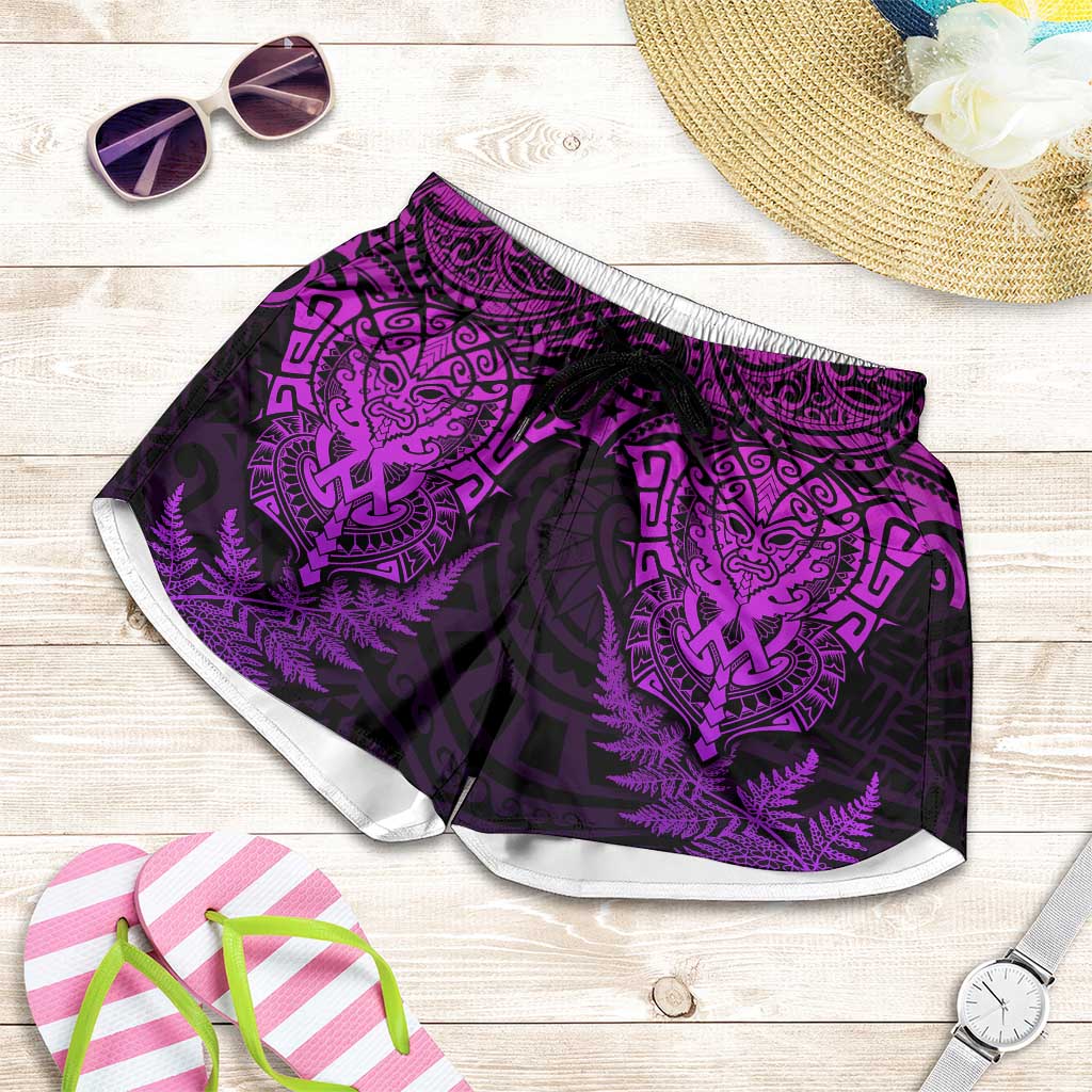 New Zealand Rugby All Purple Shorts for Women Silver Fern All Black Mix Ta Moko LT9 Purple - Polynesian Pride