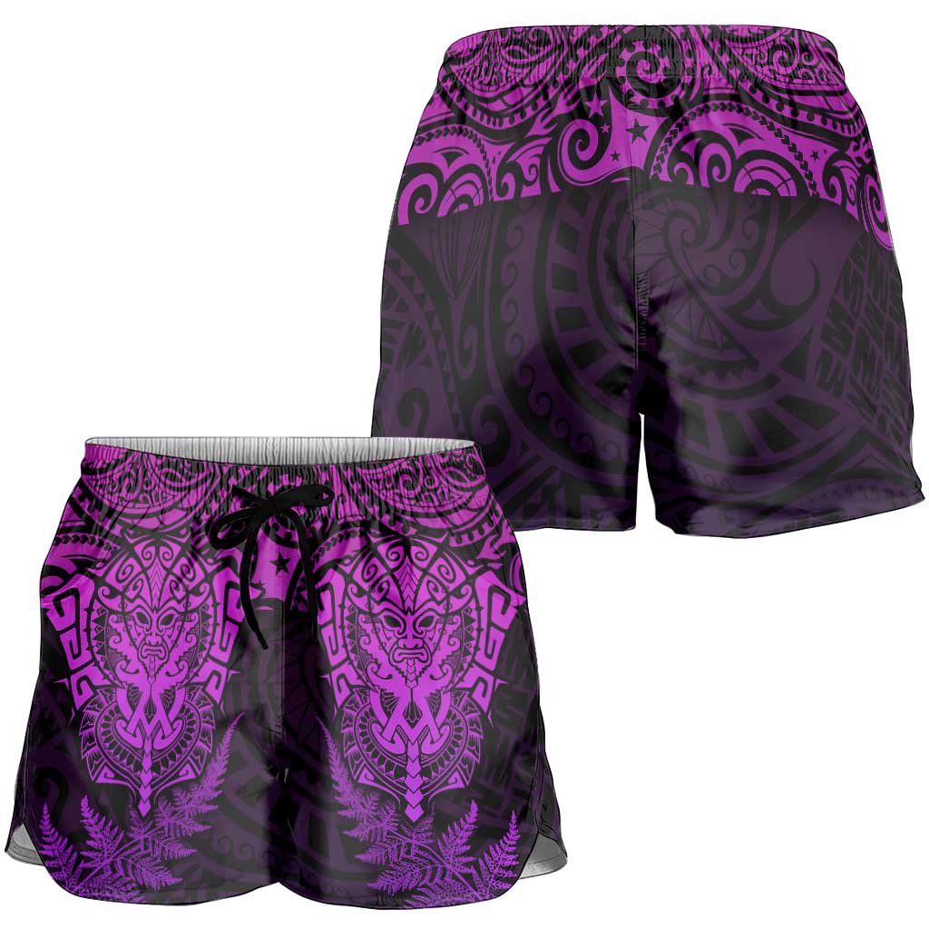 New Zealand Rugby All Purple Shorts for Women Silver Fern All Black Mix Ta Moko LT9 - Polynesian Pride