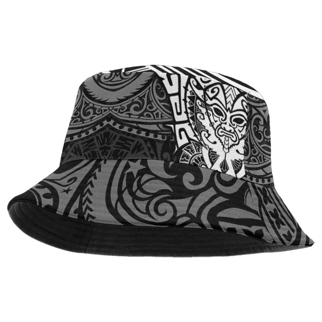 New Zealand Rugby All White Bucket Hat Silver Fern All Black Mix Ta Moko LT9 One Size White - Polynesian Pride