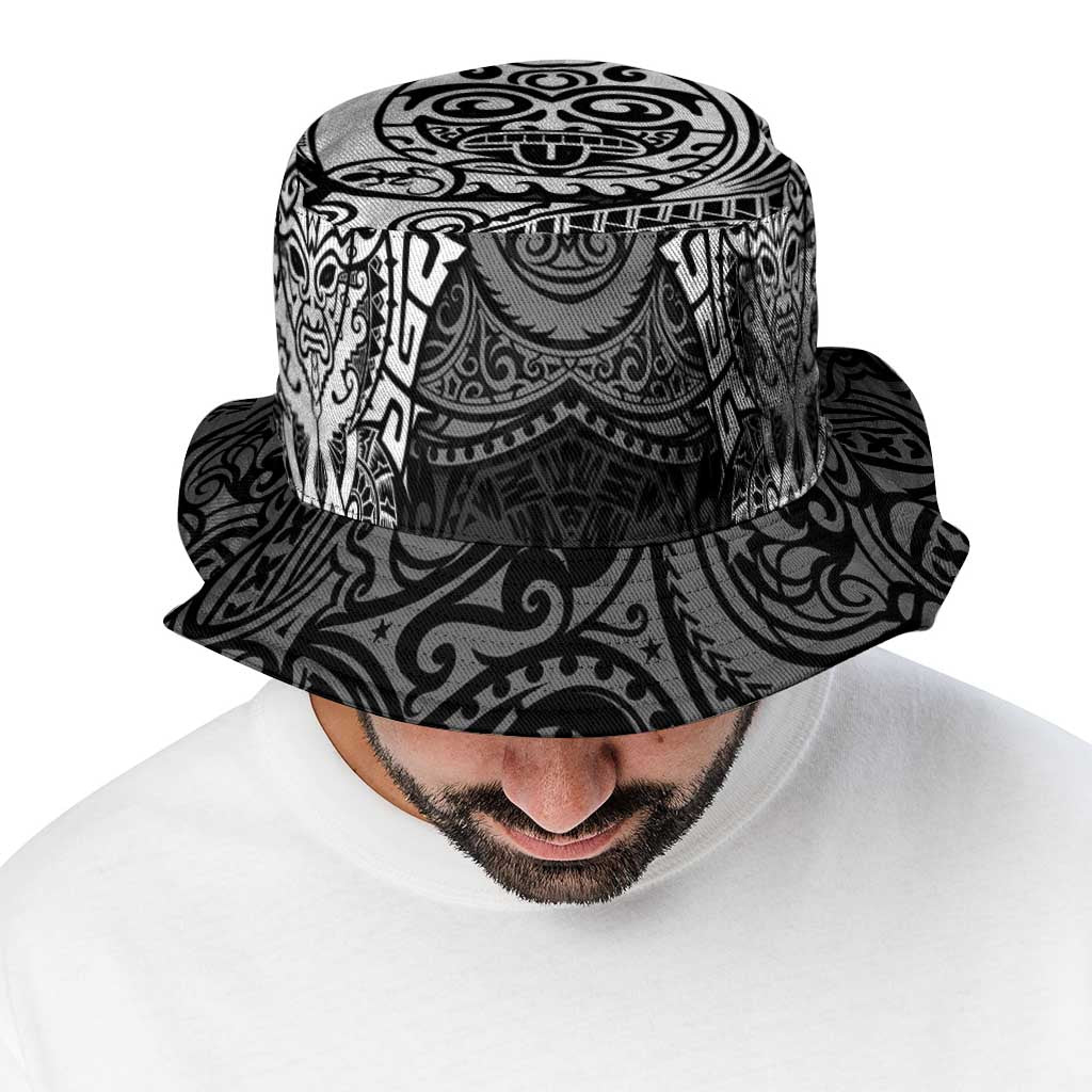 New Zealand Rugby All White Bucket Hat Silver Fern All Black Mix Ta Moko LT9 - Polynesian Pride