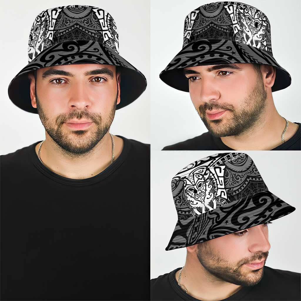 New Zealand Rugby All White Bucket Hat Silver Fern All Black Mix Ta Moko LT9 - Polynesian Pride