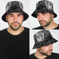 New Zealand Rugby All White Bucket Hat Silver Fern All Black Mix Ta Moko LT9 - Polynesian Pride