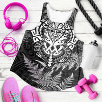 New Zealand Rugby All White Women Racerback Tank Silver Fern All Black Mix Ta Moko LT9 White - Polynesian Pride