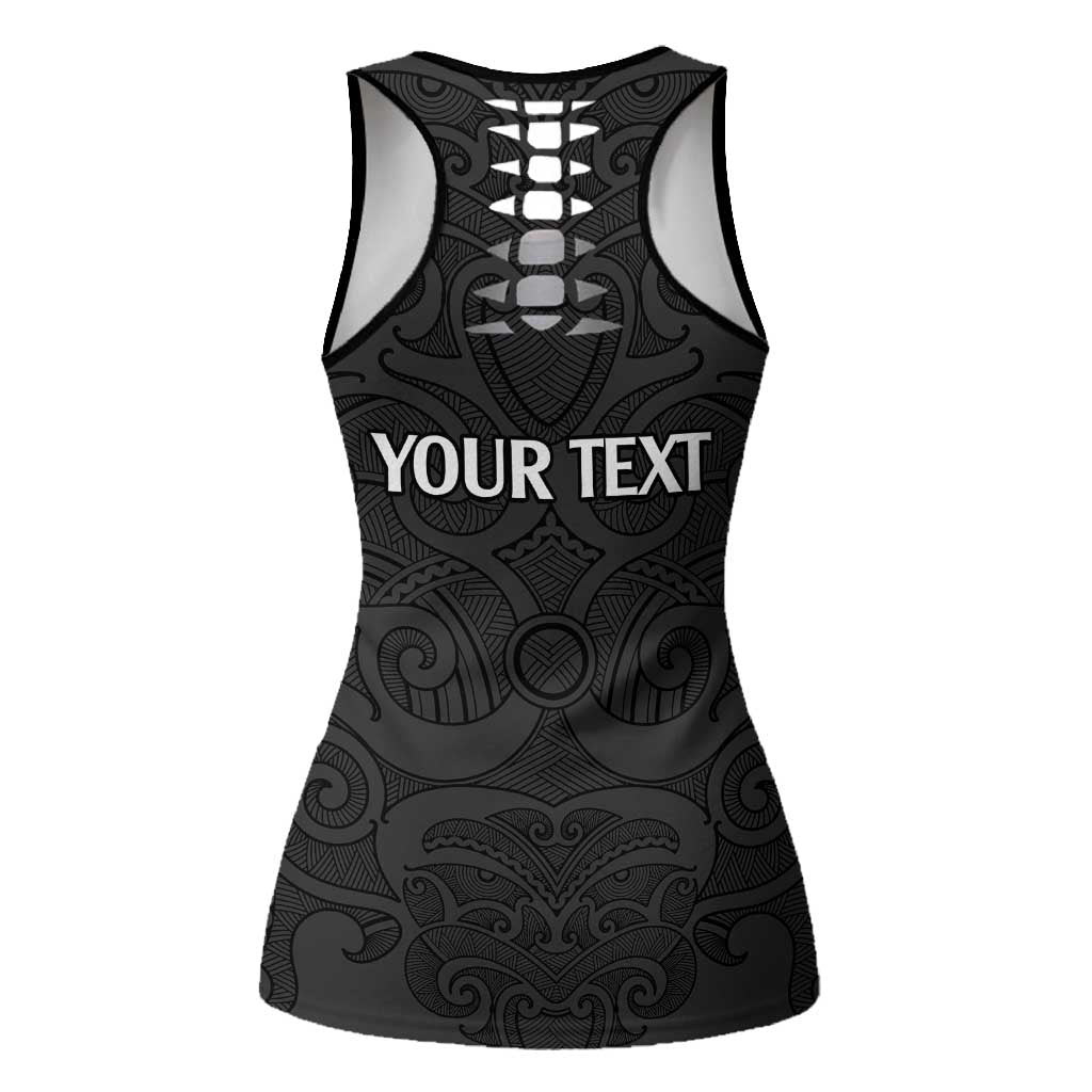 New Zealand Rugby Personalised Hollow Tank Top All Black Fern Maori Tribal Pattern LT9 - Polynesian Pride
