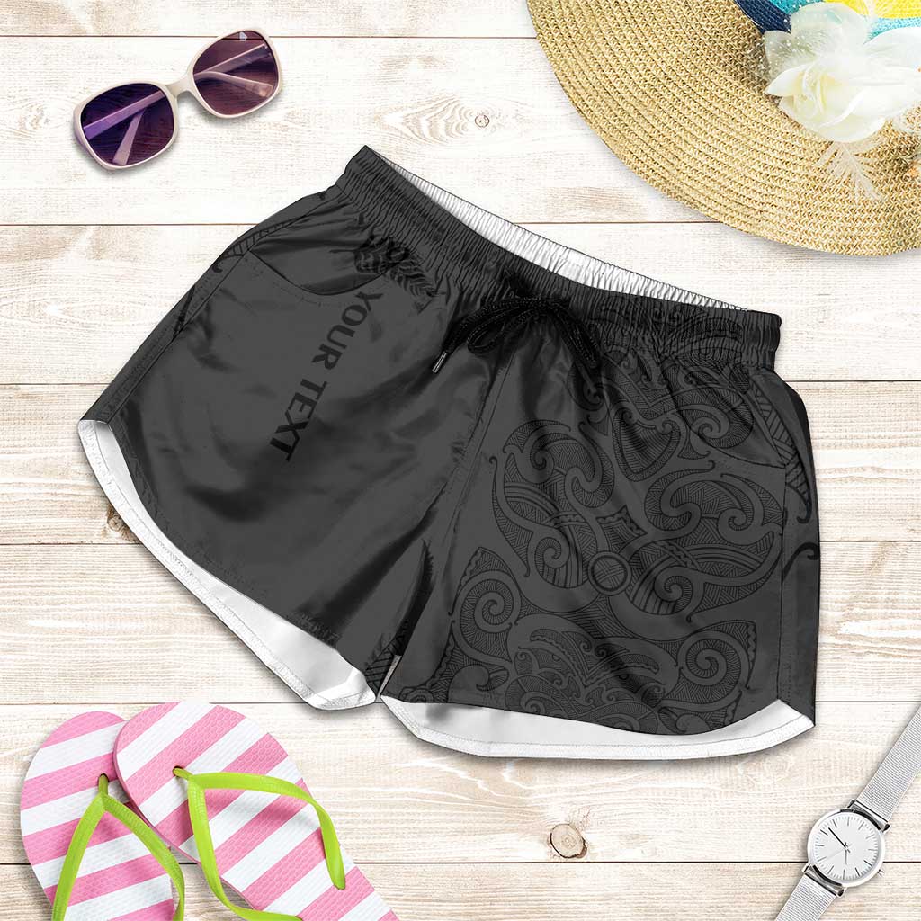 New Zealand Rugby Personalised Shorts for Women All Black Fern Maori Tribal Pattern LT9 Black - Polynesian Pride