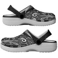 New Zealand Sea Animals Clogs Shoes with Maori Koru Tribal Tattoo and Silver Ferns Black Color LT03 - Polynesian Pride