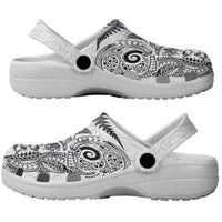 New Zealand Sea Animals Clogs Shoes with Maori Koru Tribal Tattoo and Silver Ferns White Color LT03 - Polynesian Pride