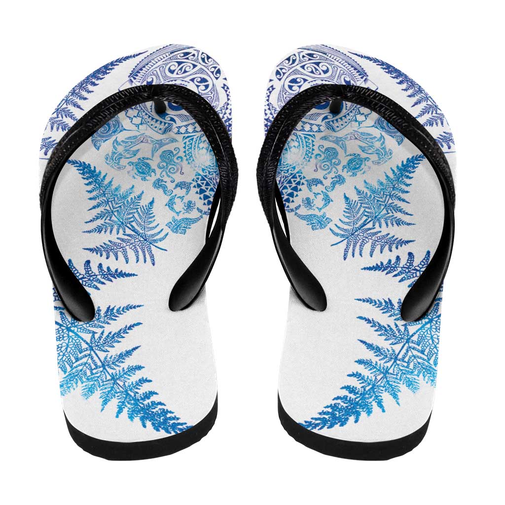 New Zealand Sea Animals Flip Flops with Maori Koru Tribal Tattoo and Silver Ferns Galaxy Style LT03 - Polynesian Pride