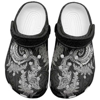 New Zealand Sea Animals with Maori Tribal Tattoo Clogs Shoes Shark Manta Ray with Silver Fern Black LT03 Black - Polynesian Pride