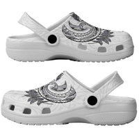 New Zealand Sea Animals with Maori Tribal Tattoo Clogs Shoes Shark Manta Ray with Silver Fern White LT03 - Polynesian Pride
