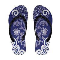 New Zealand Sea Animals with Maori Tribal Tattoo Flip Flops Blue Color LT03 Blue - Polynesian Pride