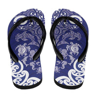 New Zealand Sea Animals with Maori Tribal Tattoo Flip Flops Blue Color LT03 - Polynesian Pride