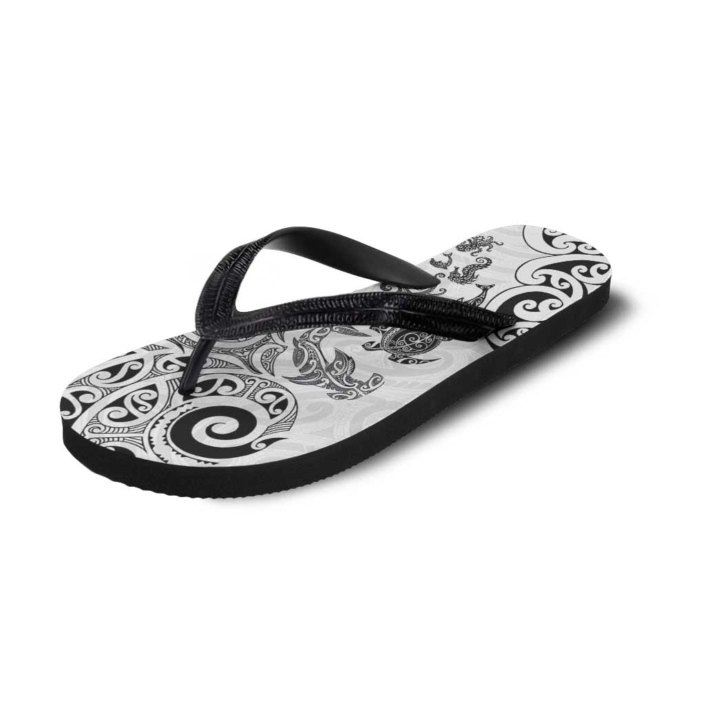 New Zealand Sea Animals with Maori Tribal Tattoo Flip Flops White Color LT03 - Polynesian Pride