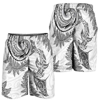 New Zealand Sea Animals with Maori Tribal Tattoo Shorts for Men Shark Manta Ray with Silver Fern White LT03 - Polynesian Pride