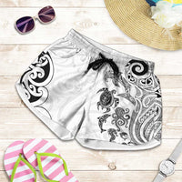 New Zealand Sea Animals with Maori Tribal Tattoo Shorts for Women White Color LT03 White - Polynesian Pride