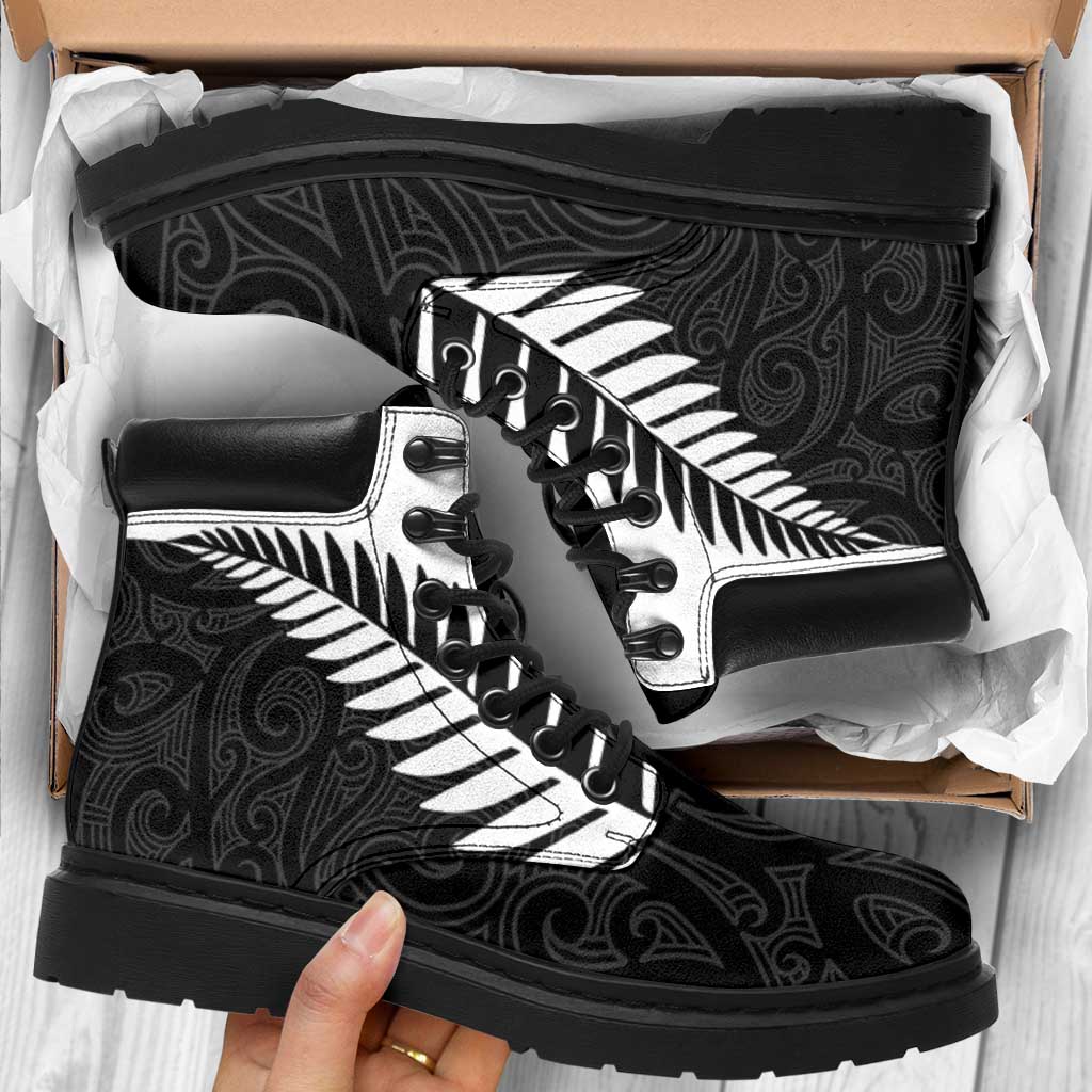 New Zealand Silver Fern Rugby All Season Boots All Black Go Champions Maori Pattern LT14 Black - Polynesian Pride