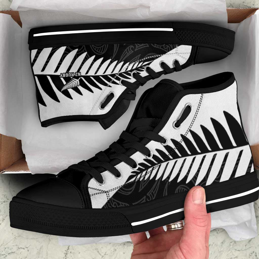 New Zealand Silver Fern Rugby High Top Shoes All Black Go Champions Maori Pattern LT14 Black - Polynesian Pride