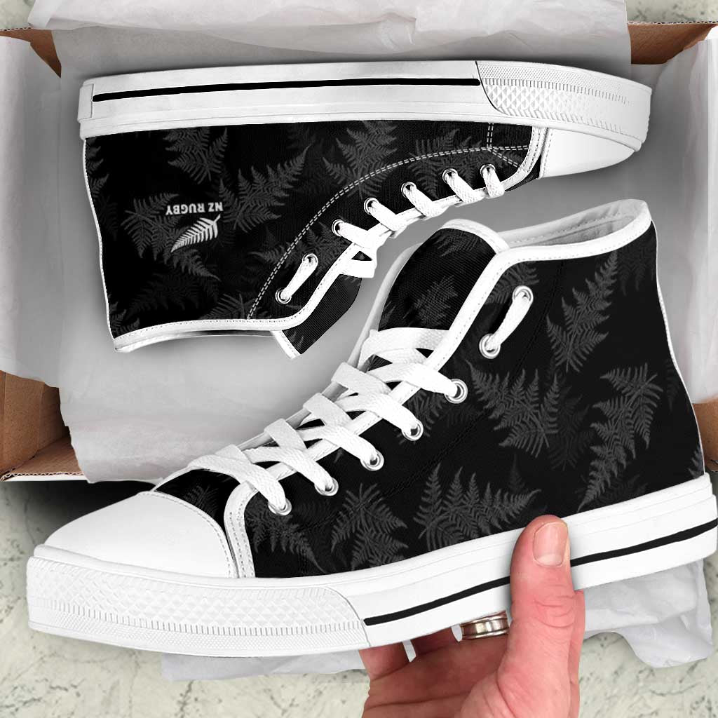 New Zealand Silver Fern Rugby High Top Shoes Go Aotearoa World Cup LT14 Black - Polynesian Pride
