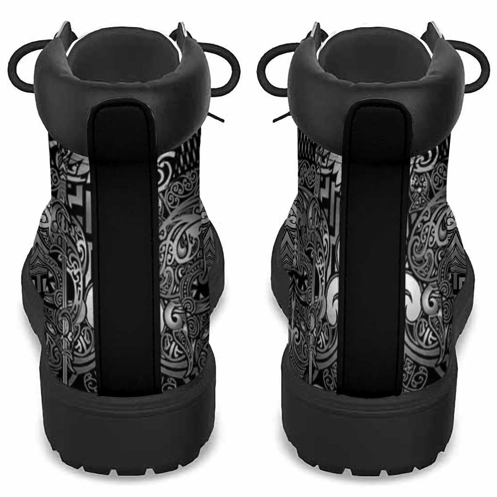 New Zealand Taiaha Maori All Season Boots Kiwikiwi Minimalist Silver Fern Tukutuku Motif LT9 - Polynesian Pride