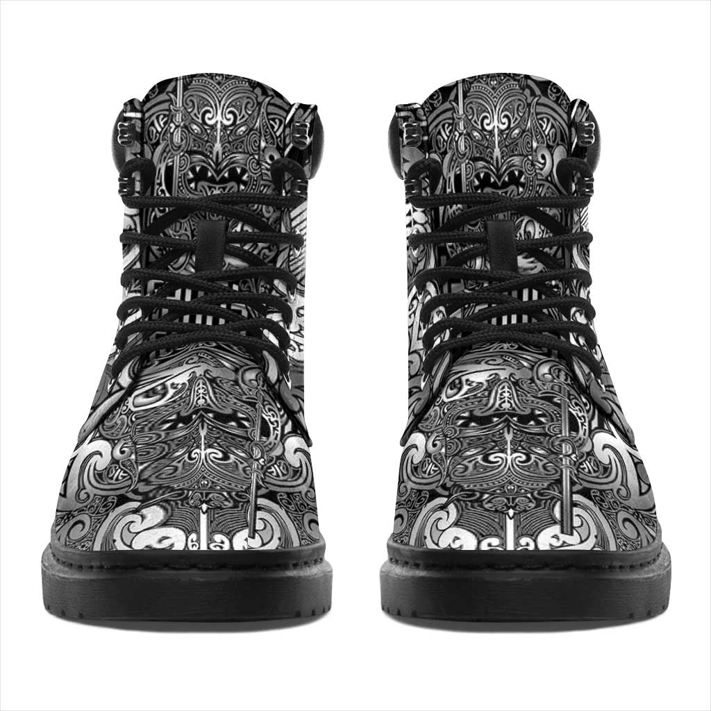 New Zealand Taiaha Maori All Season Boots Kiwikiwi Minimalist Silver Fern Tukutuku Motif LT9 - Polynesian Pride