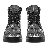 New Zealand Taiaha Maori All Season Boots Kiwikiwi Minimalist Silver Fern Tukutuku Motif LT9 - Polynesian Pride